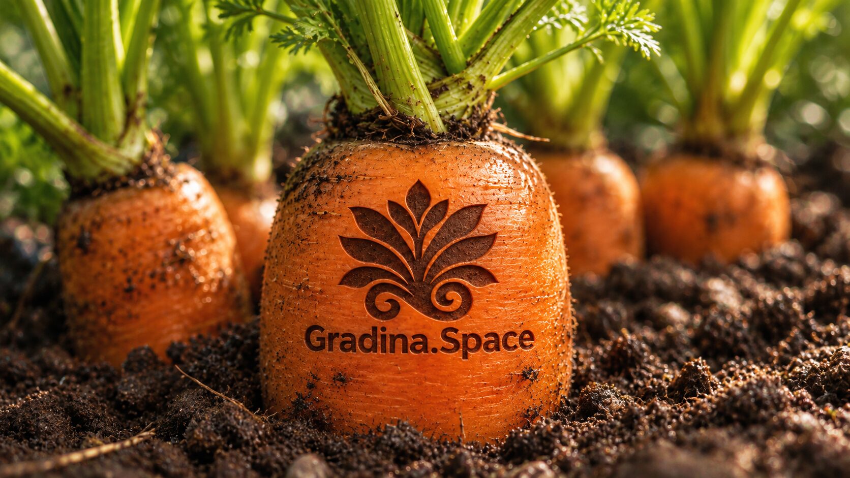 Carrot shoulders visible at the soil line, showing carrots are ready to harvest